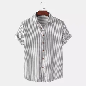 Camicia uomo estate manica corta rigata casual collo risvolto bottoni top da spiaggia