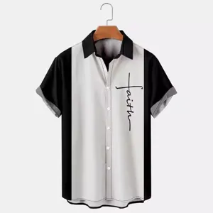 Men's casual short sleeve colorblock shirt, turn down collar button down fashion top.