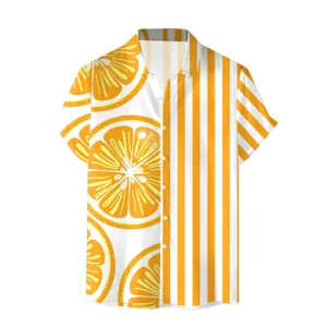Camicia Hawaiana da Uomo Casual Larga Manica Corta Stampa Patchwork Top da Spiaggia in Poliestere per Vacanze Estive Stile Tropicale