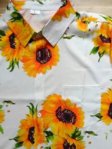 Herren Sommer Freizeit Kurzarm Hemd mit 3D Sonnenblumen Druck Knopfleiste Tasche