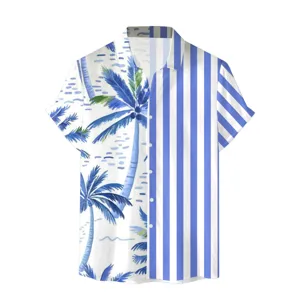 Camicia Hawaiana Uomo Manica Corta Stampa Palma Estate Spiaggia Bottoni Casual Elegante