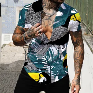 Homme tucan tropical impression manches courtes chemise de plage hawaïenne haut d'été