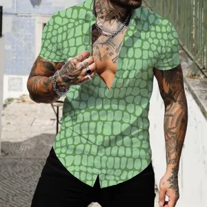 Men's short sleeve button down shirt casual summer tropical graphic print hawaiian top.