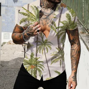 Chemise de plage hawaïenne à manches courtes et imprimé palmiers tropicaux homme