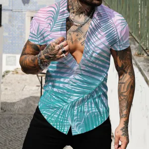 Chemise hawaïenne manches courtes homme imprimé tropical plage été haut décontracté