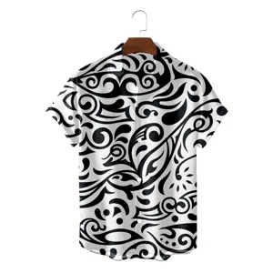 Men's summer short sleeve shirt with black and white tribal ethnic print casual top new