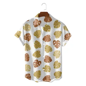 Men's casual Hawaiian short sleeve shirt featuring a stylish tropical monstera leaf print design.