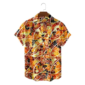 Men casual vintage retro abstract printed short sleeve shirt for best summer fashion