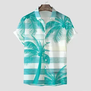 Herren Kurzarm Hawaiihemd Sommer tropische Palme 3D Druck Freizeit Knopfleiste Top