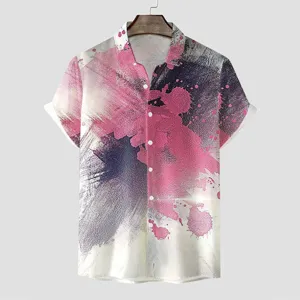 Herren 3D gedruckt kurzarm Hawaiihemd lässig Sommer Knopfleiste Revers Hemd Top