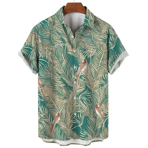 Men's casual tropical plant print short sleeve button down aloha Hawaiian vacation shirt