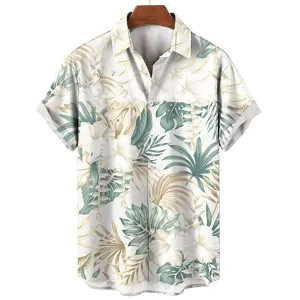 Men's 3D tropical plant print casual short sleeve button down shirt summer beach wear
