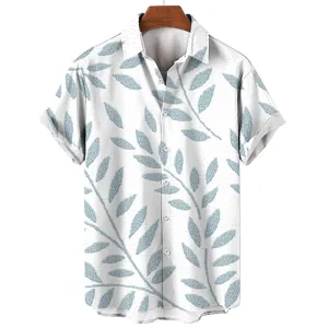 Men's Tropical Leaf Print Short Sleeve Shirt Casual Button Down Summer Beach Top Tee