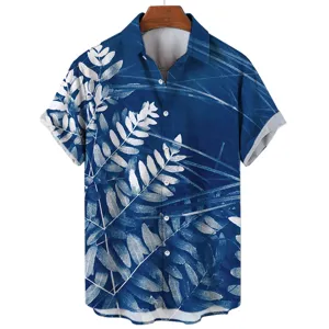 Men's short sleeve tropical plant print casual shirt summer loose fashion button down top