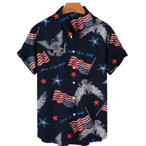 Men's patriotic short sleeve shirt featuring US flag and eagle print, casual style.