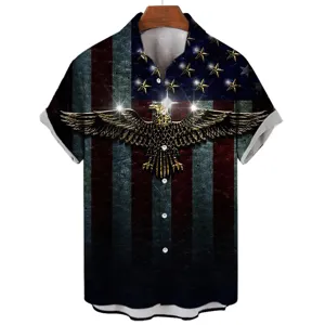 Men's US flag 3D print short sleeve shirt casual button down summer top fashion apparel
