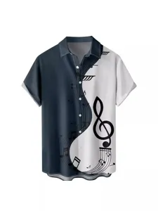 Camisa Hombre Manga Corta Boton Hawaiana Aloha Estampado Nota Musical Playa Casual