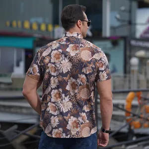 Men short sleeve floral print shirt casual button down fashion summer beach vacation top