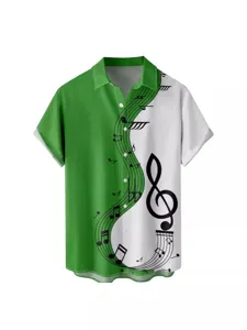 Camisa hawaiana hombre manga corta verde blanco estampado musical camisa de playa fiesta