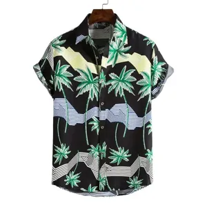 Herren Tropisches Hawaii Kurzarm Hemd Sommer Freizeit Palme Drucken Knopfleiste Oberteil
