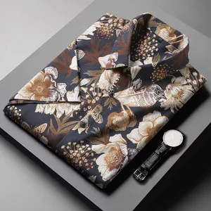 Men's Plus Size Short Sleeve Floral Print Stretch Casual Button Down Shirt for Summer