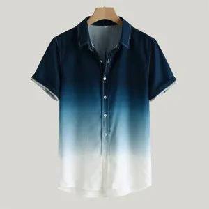 Camicia da Spiaggia Hawaiana Casual da Uomo in Poliestere con Stampa Sfumata Manica Corta Revers Vestibilità Larga per Vacanza Estate Quotidiano