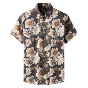 Men's short sleeve floral print casual shirt vintage button down hawaiian summer fashion top