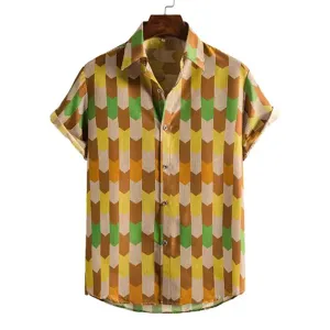 Herren Kurzarm Hawaiihemd geometrischer Print Button-Up Freizeit Sommer Hemd Top.