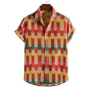 Herren kurzarm hawaiihemd freizeit knopfleiste geometrischer druck sommertop kleidung