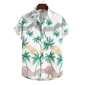 Herren Hawaii Kurzarmhemd mit tropischem Palmenprint Sommer Freizeit Knopfleiste Top.