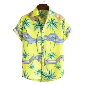 Herren Sommer Hawaii Kurzarmhemd mit Palme 3D Druck tropisch Urlaub Freizeit Top modisch