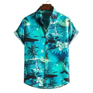 Herren Hawaii Kurzarm Hemd tropischer Strand 3D Druck Freizeit Sommer Urlaub Knopfleiste Top