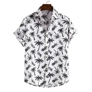 Herren Kurzarm Hawaiihemd lässig Sommer tropische Palme Ananas Druck Button Down Oberteil