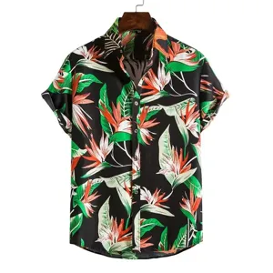 Herren Hawaiisch Kurzarm Hemd Tropisch Blumen Druck Freizeithemd Sommerstrandtop.