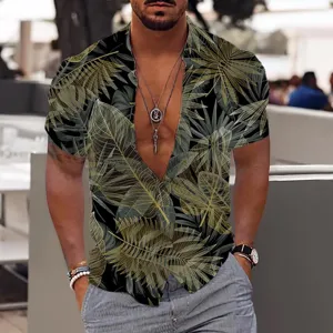 Chemise hawaïenne manches courtes imprimé feuilles tropicales homme été haut décontracté