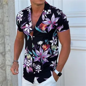 Chemise homme ete a fleurs manches courtes decontractee hawaienne imprimee haut.