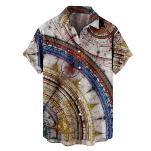 Chemise hawaïenne décontractée à manches courtes, imprimé 3D et motif mécanique détail