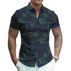 Men's short sleeve button down shirt summer 3D pine cone printed casual fashion top