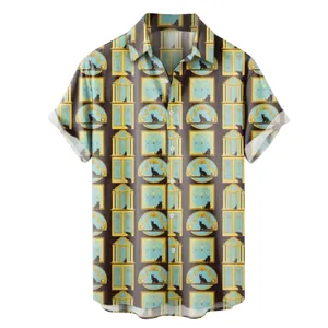 Chemise hawaïenne élégante à manches courtes pour homme avec imprimé chat estival.