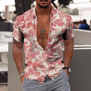 Homme ete decontracté hawaien chemise manches courtes imprimé floral 3d vacances plage haut