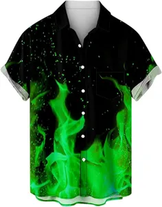 Camicia uomo stampa fiamma 3D manica corta estate vacanza spiaggia top hawaiano