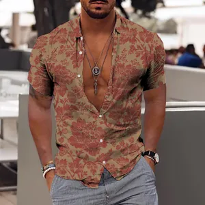 Chemise homme ete manches courtes imprime floral style retro hawaieen pour loisirs plage