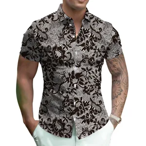 Men's Casual Short Sleeve 3D Digital Print Shirt Summer Lapel Single-Breasted Loose Fit Fashion Top