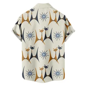 Chemise hawaïenne rétro à manches courtes pour homme avec motif de chat atomique.