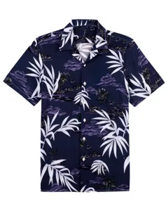 Men short sleeve Hawaiian shirt tropical palm print casual beach vacation summer button down top