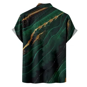 Chemise hawaïenne à manches courtes pour homme imprimé 3D vert marbre abstrait haut