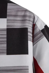 Men's casual short sleeve shirt featuring a modern digital print geometric block pattern detail.
