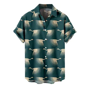 Chemise hawaiienne décontractée à manches courtes pour homme avec motif de grue.