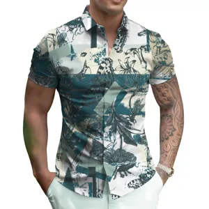 Men's summer short sleeve 3D digital print shirt botanical fashion casual button down top