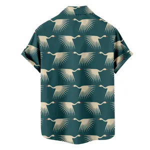Chemise hawaïenne manches courtes pour homme motif grue rétro, vêtement été décontracté.